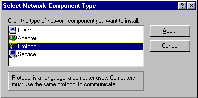 Select Network Component Type: Protocol